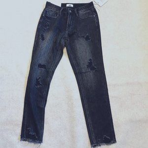 imjeans Low Rise Boyfriend Junior Size 0 Black Distressed Denim Jeans NWT